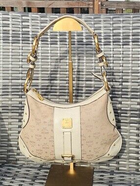 Vintage MCM Jacquard Visetos Studded Hobo Shoulder Bag